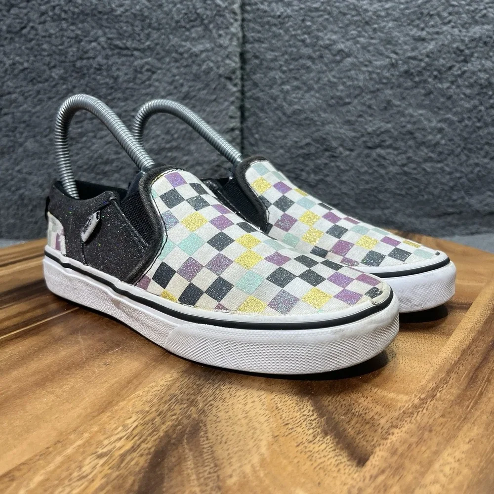 Vans Classic Slip On Glitter‎ Checkerboard Fairy Multicolor Size 3 Kids
